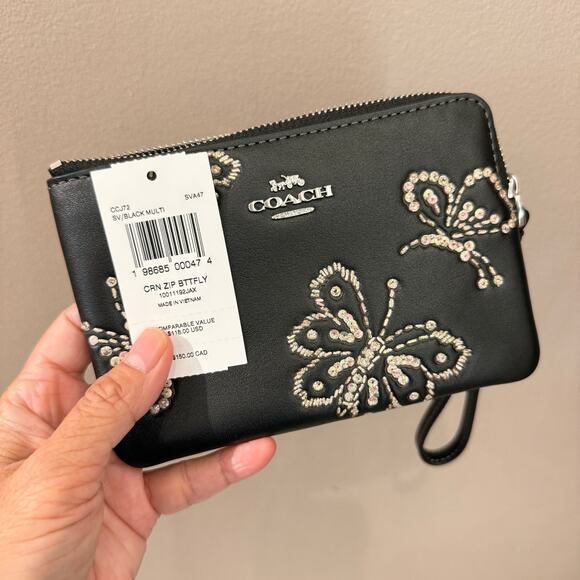 Coach Corner Zip Wristlet With Sparkly Butterfly Print CCJ72‼️choose 1 color‼️ - Picture 10 of 10